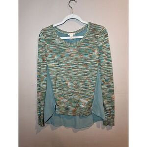 Sundance‎ Teal Marled Silk Back Long Sleeve Blouse Small Colorful